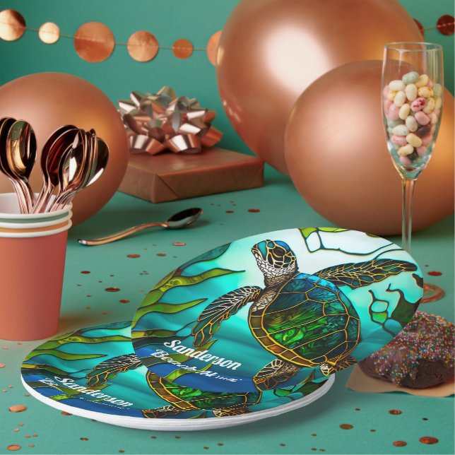 Assiettes En Carton Tortue côtière Tropical Turquoise Bleu Vert (Multi)