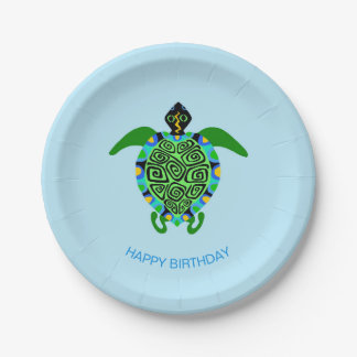 Assiettes En Carton Tortue de mer dessinée à la main - Joyeux Annivers