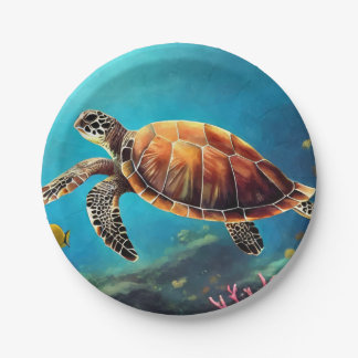 Assiettes En Carton Tortue de mer en aquarelle