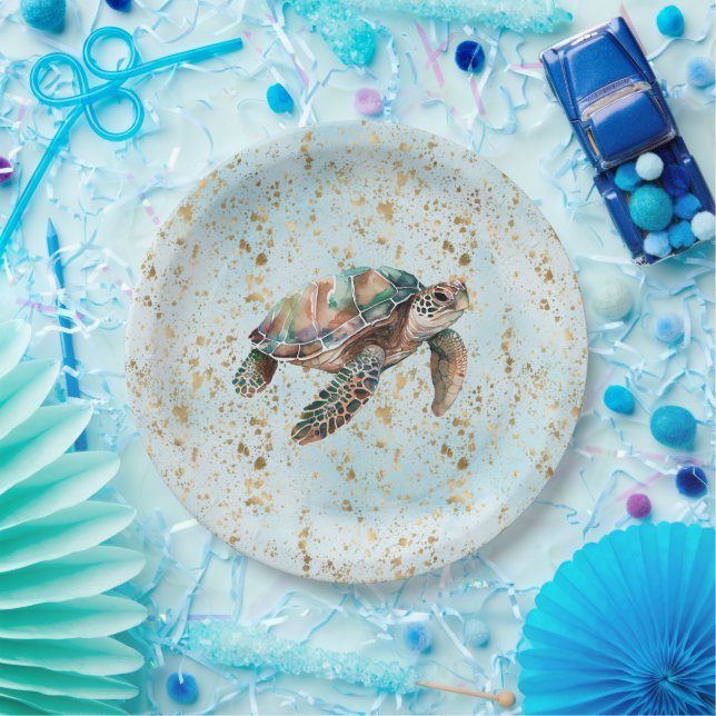 Assiettes En Carton Tortue de mer Gold Dream (Fête)
