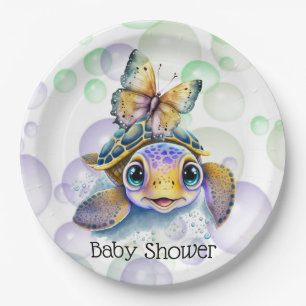 Assiettes En Carton Tortue de mer mignonne et Baby shower papillon