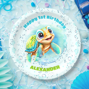 Assiettes En Carton Tortue de mer mignonne pour le premier anniversair