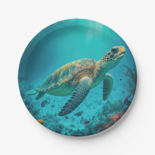 Assiettes En Carton Tortue de mer Océan Marine Vie Plage Nature Animau
