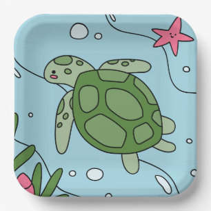 Assiettes En Carton Tortue de mer simple mignonne Fête des enfants