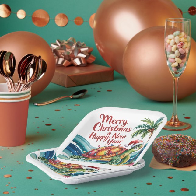 Assiettes En Carton Tortue de Noël au paradis (Multi)
