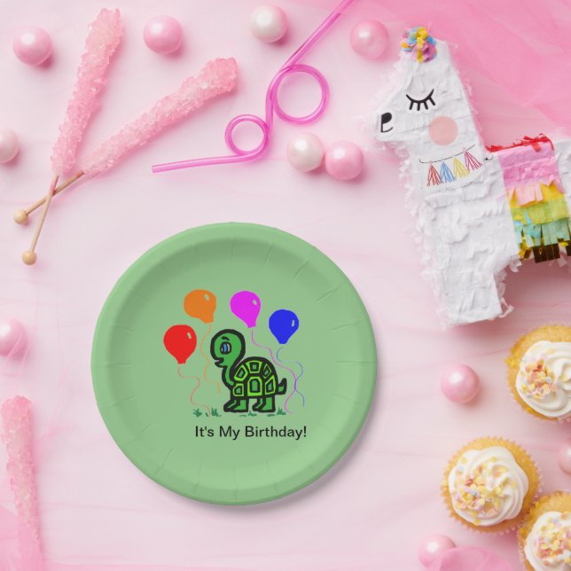 Assiettes En Carton Tortue et ballons (Fête)