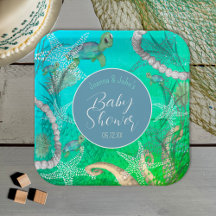 Tortue Mignonne Sous Le Baby shower De Mer