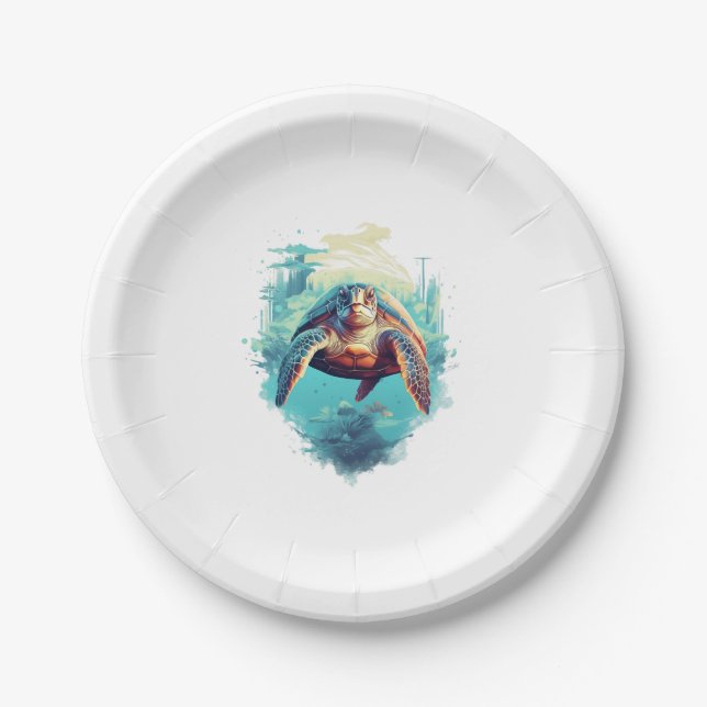 Assiettes En Carton Tortue sous-marine sereine Copie Copie (Devant)