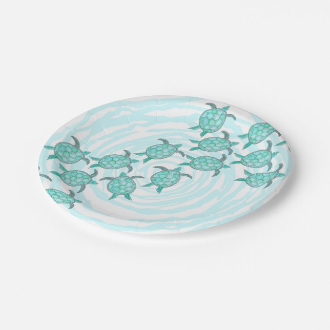 Assiettes En Carton Tortues de mer turquoises d'aquarelle sur les (Angle)