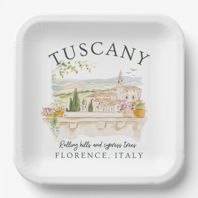 Assiettes En Carton Toscane Italie - Florence Hills & Cypress Trees (Recto)