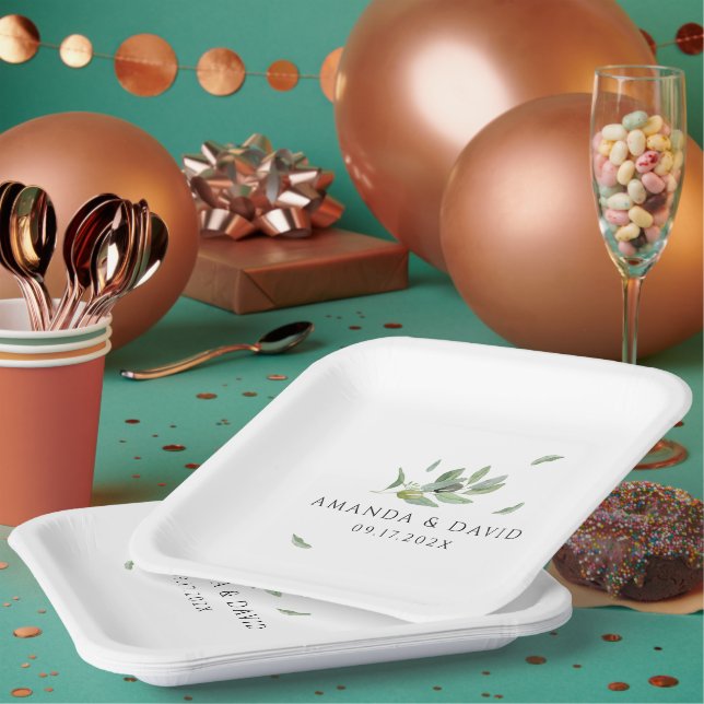 Assiettes En Carton Toscane Olivier Feuille Branche Merci (Multi)