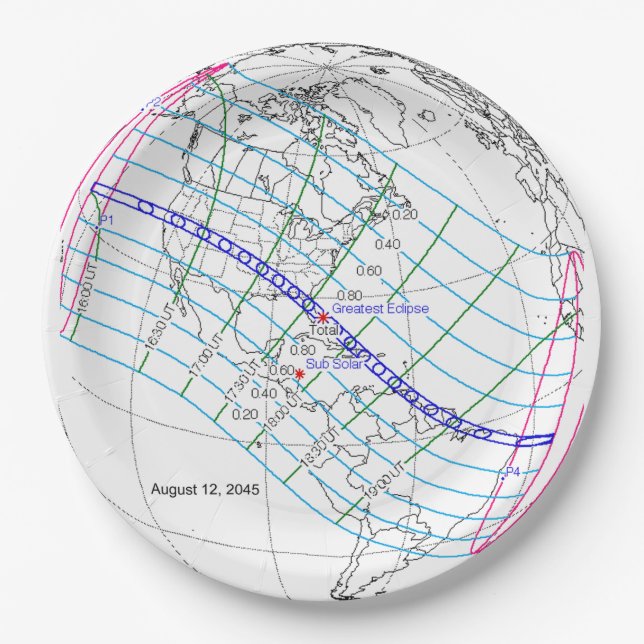 Assiettes En Carton Total Solaire Eclipse 2045 Global Path (Devant)