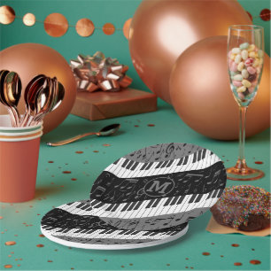 Assiettes En Carton Touches de piano monogramme et notes musicales