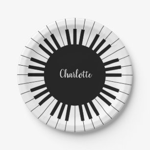 Assiettes En Carton Touches de piano noir et blanc avec nom personnali
