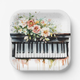 Assiettes En Carton Touches et fleurs de piano #2 Plaques de papier
