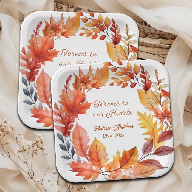 Assiettes En Carton Toujours dans nos coeurs Funérailles Automne Flora (Créateur téléchargé)