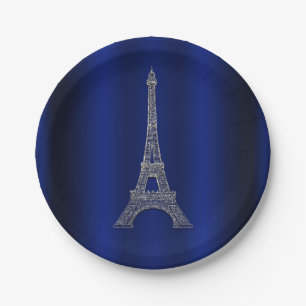 Assiettes En Carton Tour Eiffel Argent Bleu Royal Mariage Chic Paris
