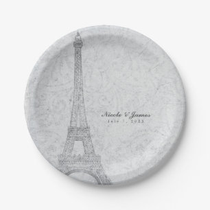 Assiettes En Carton Tour Eiffel de Paris Réception de Mariage Vintage 
