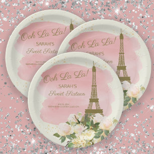 Assiettes En Carton Tour Eiffel en or rose élégant Paris Sweet 16 