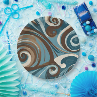 Assiettes En Carton Tourbillon bleu et marron