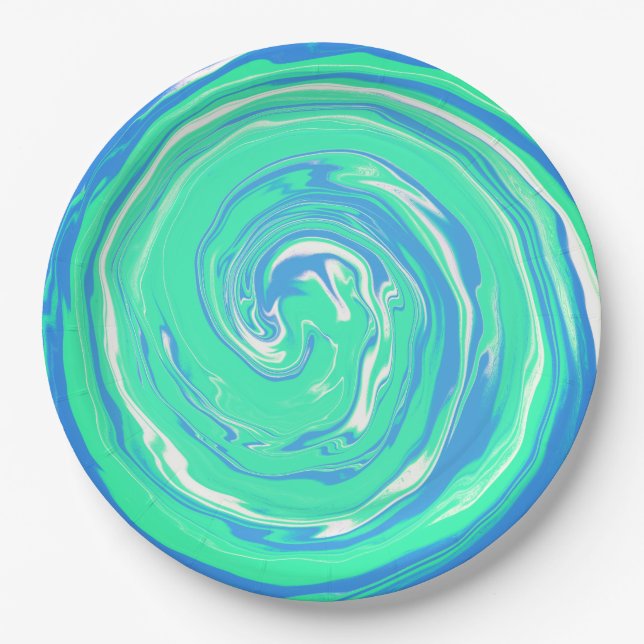 Assiettes En Carton Tourbillon bleu vert (Devant)