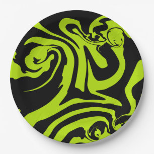 Assiettes En Carton Tourbillon de marbre rétro vert et noir