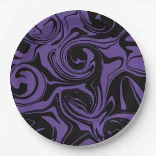 Assiettes En Carton Tourbillon en marbre rouge et noir