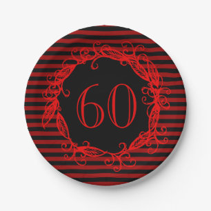 Assiettes En Carton Tourbillonnant rouge noir du soixantième