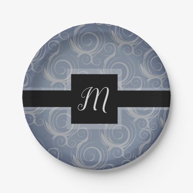 Assiettes En Carton Tourbillons de monogramme (Devant)