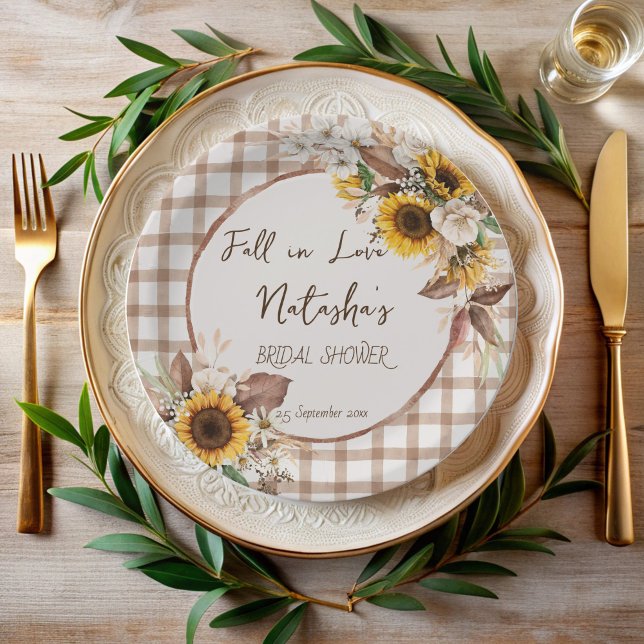 Assiettes En Carton Tournage de tournesols amoureux shower de mariage  (Fall in love sunflowers country bridal shower monogrammed paper plates personalized table decor)