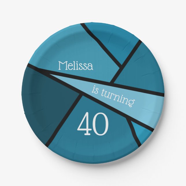 Assiettes En Carton Tourner 40 Turquoise moderne géométrique 40e anniv (Devant)