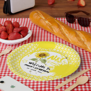 Assiettes En Carton Tournesol à l'aquarelle avec papillons 1er anniver