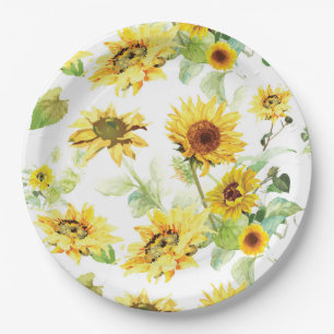 Assiettes En Carton Tournesol aquarelle