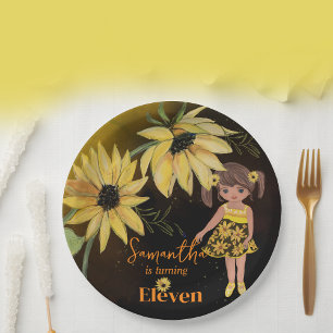 Assiettes En Carton Tournesol Aquarelle Cinquième Fille Noir Anniversa