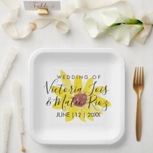 Assiettes En Carton Tournesol Aquarelle Fleur Sauvage Jaune Mariage