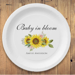 Assiettes En Carton Tournesol Aquarelle rose Baby shower Floral
