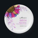 Assiettes En Carton Tournesol coloré Feuille pourpre Anniversaire<br><div class="desc">Élégante et élégante plaque de papier d'anniversaire fleurie présente un magnifique tournesol coloré avec des feuilles violets. Vous pouvez facilement customiser les détails de la fête,  y compris l'âge pour le rendre encore plus personnalisé.</div>
