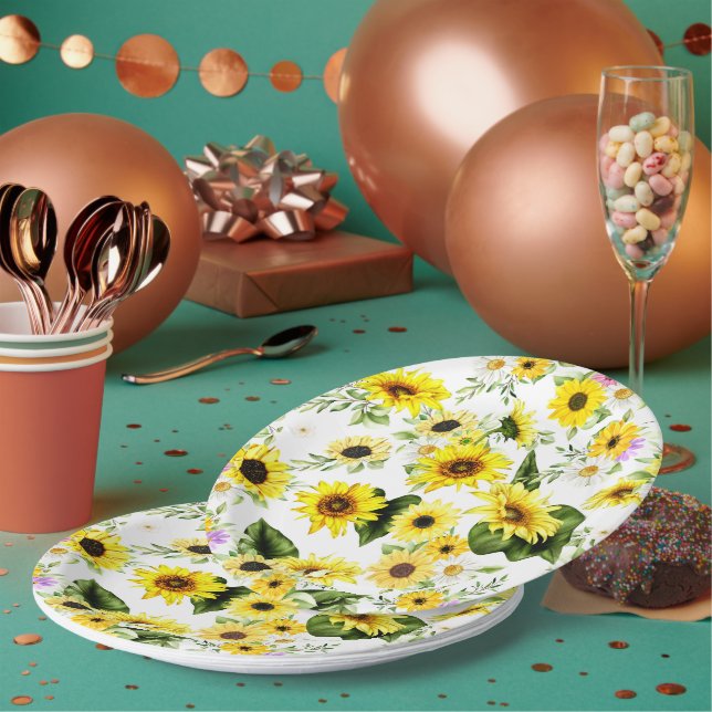 Assiettes En Carton Tournesol d'aquarelle 7 (Multi)