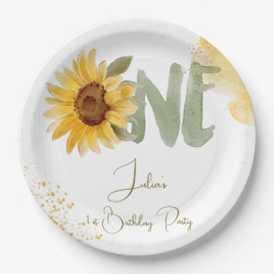 Assiettes En Carton Tournesol d'aquarelle premier anniversaire