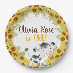Assiettes En Carton Tournesol de vache fille anniversaire customisé p