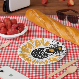 Assiettes En Carton Tournesol et abeille