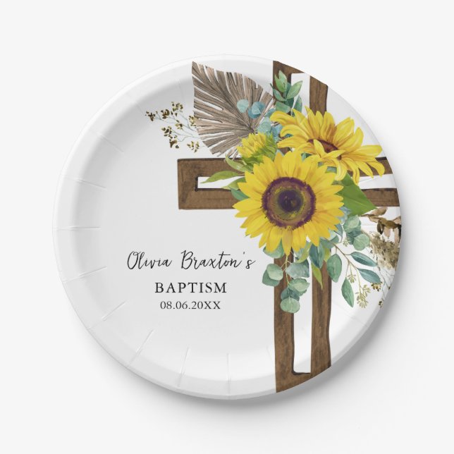 Assiettes En Carton Tournesol & Eucalyptus Boho Plaque de papier Bapti (Devant)