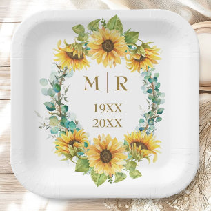 Assiettes En Carton Tournesol floral anniversaire de mariage de 50 ans