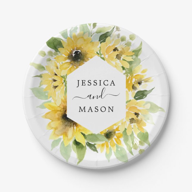 Assiettes En Carton Tournesol Jardin Mariage Douche Plaque en papier (Devant)