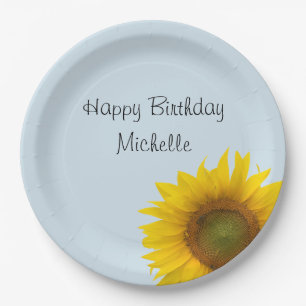 Assiettes En Carton Tournesol jaune Anniversaire Bleu Pays Floral