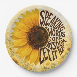 Assiettes En Carton Tournesol jaune avec citation encourageante
