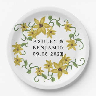 Assiettes En Carton Tournesol Jaune Floral Huile de la main dessinée