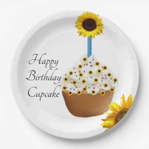 Assiettes En Carton Tournesol Joyeux Anniversaire Cupcake Plaques de p