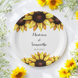 Assiettes En Carton Tournesol Mariage Aquarelle jaune Plaques de papie
