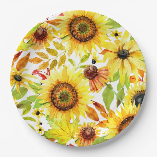 Assiettes En Carton Tournesol Mariage Thanksgiving Diner Plates (Devant)